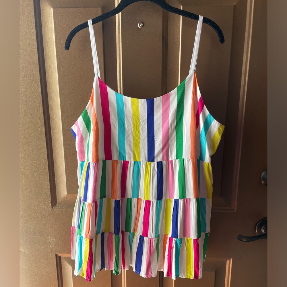 crown & ivy Multicolor Striped Tiered Cami — Pink, Blue, Green, Yellow, Orange